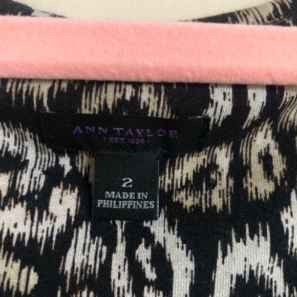 Ann Taylor Black Cream Animal Print Tank Dress Ruched Top Sleeveless Size 2 - Picture 6 of 7